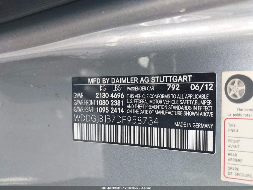 2013 Mercedes-Benz C 350 Sport 4Matic VIN: WDDGJ8JB7DF958734 Lot: 43899939