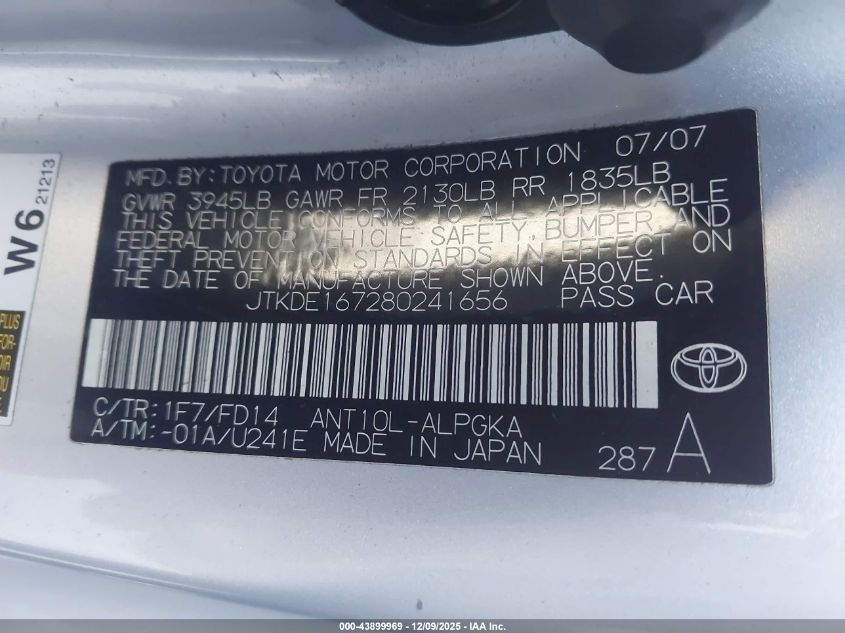 2008 Scion Tc VIN: JTKDE167280241656 Lot: 43899969