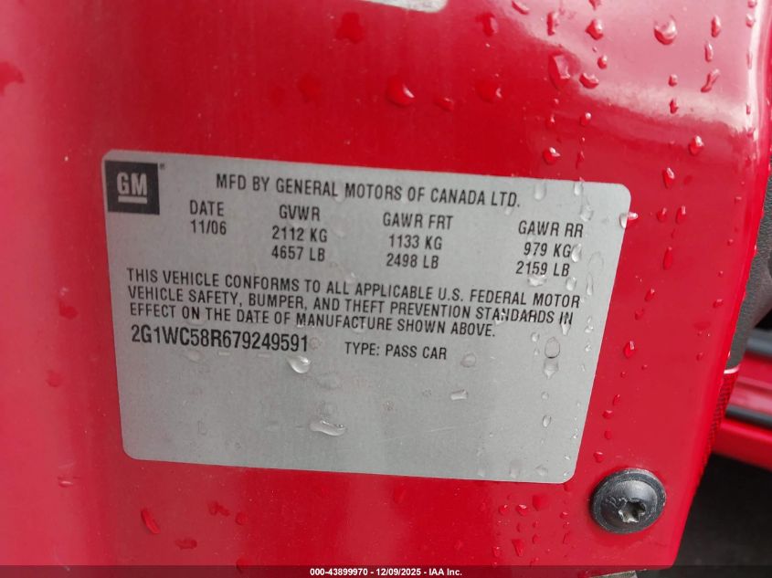 2007 Chevrolet Impala Lt VIN: 2G1WC58R679249591 Lot: 43899970