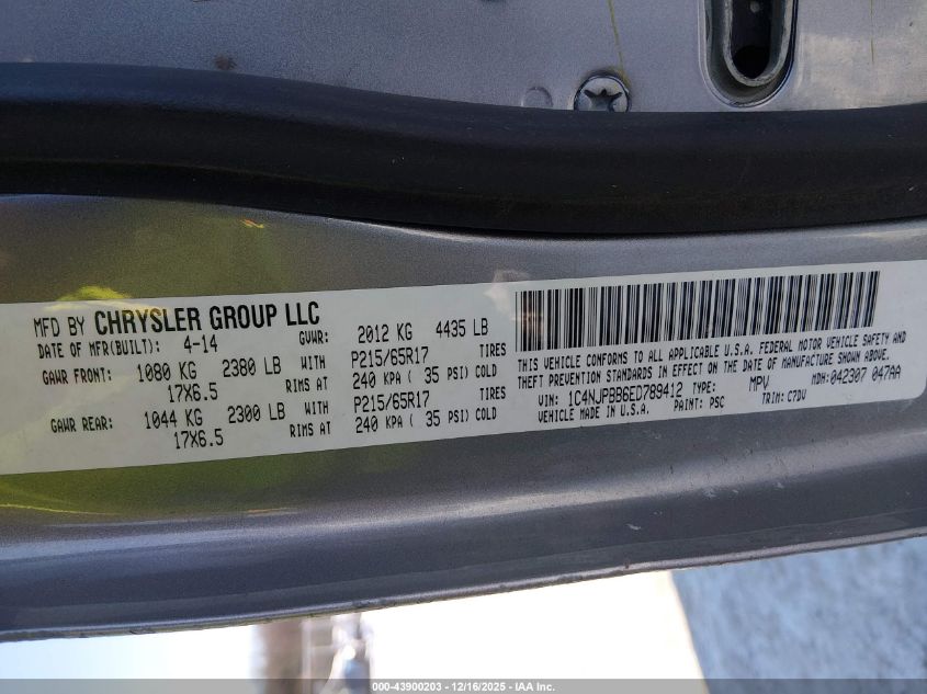 2014 Jeep Patriot Sport VIN: 1C4NJPBB6ED789412 Lot: 43900203