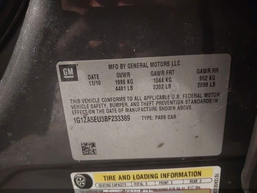 2011 Chevrolet Malibu Ls VIN: 1G1ZA5EU3BF233389 Lot: 43900237