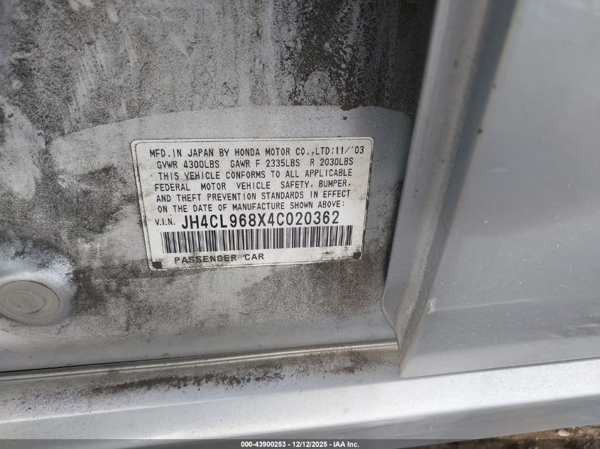 2004 Acura Tsx VIN: JH4CL968X4C020362 Lot: 43900253