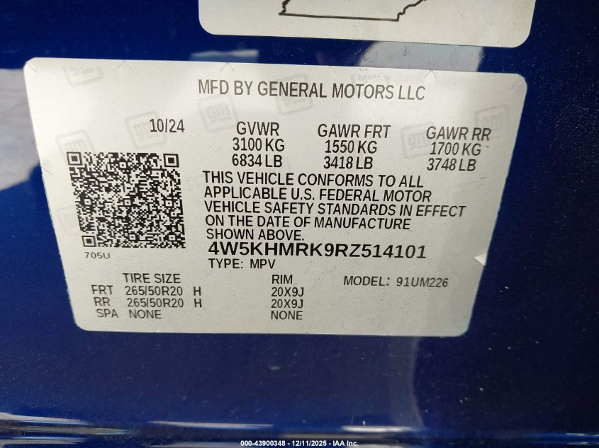 2024 Acura Zdx A-Spec VIN: 4W5KHMRK9RZ514101 Lot: 43900348