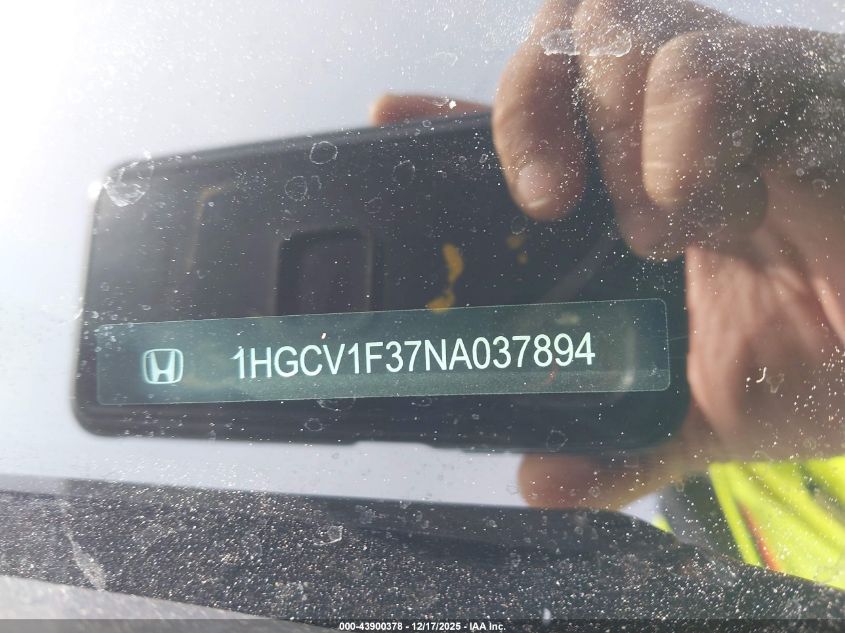 2022 Honda Accord Sport VIN: 1HGCV1F37NA037894 Lot: 43900378