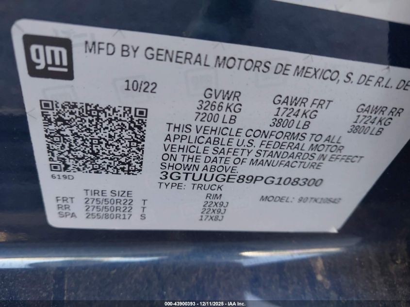 2023 GMC Sierra 1500 4Wd Short Box Denali VIN: 3GTUUGE89PG108300 Lot: 43900393