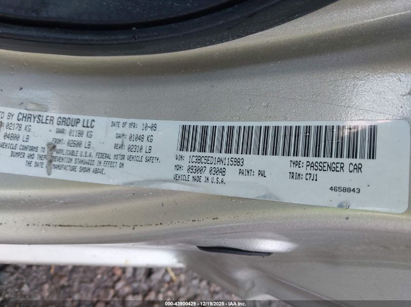 2010 Chrysler Sebring Touring VIN: 1C3BC5ED1AN115983 Lot: 43900429