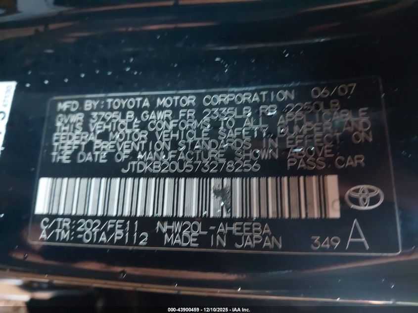 2007 Toyota Prius VIN: JTDKB20U573278256 Lot: 43900459