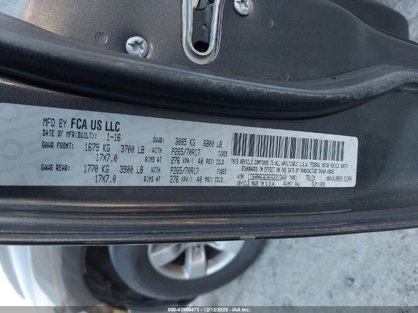 2016 Ram 1500 Slt VIN: 1C6RR6GG3GS231340 Lot: 43900471