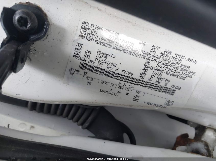 2017 Ford Focus Sel VIN: 1FADP3H22HL279245 Lot: 43900557