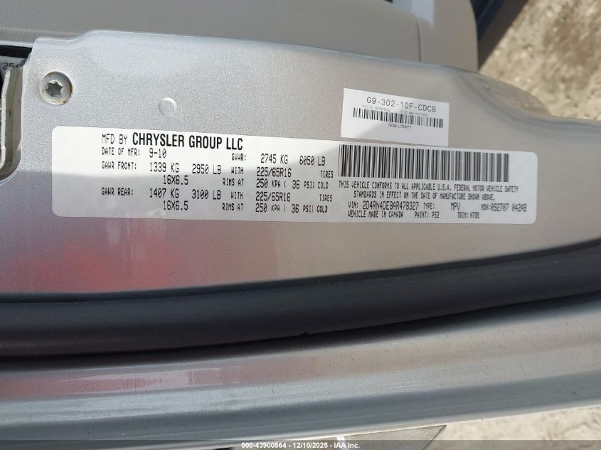 2010 Dodge Grand Caravan Se VIN: 2D4RN4DE8AR478327 Lot: 43900564