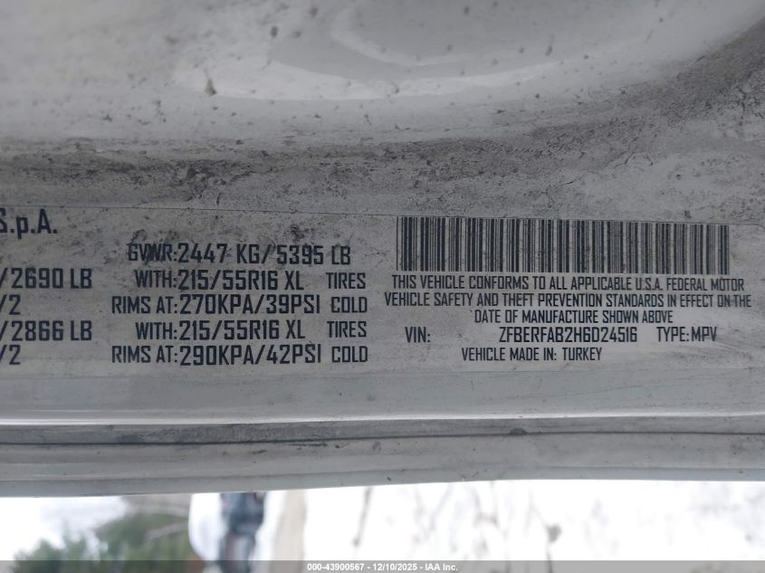 2017 Ram Promaster City Tradesman VIN: ZFBERFAB2H6D24516 Lot: 43900567