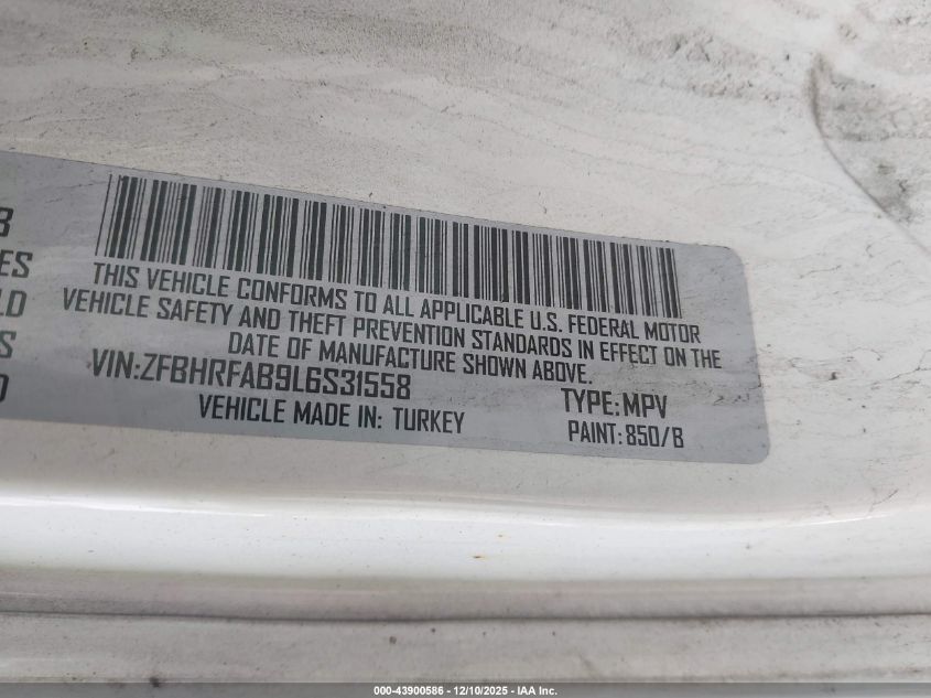 2020 Ram Promaster City Tradesman VIN: ZFBHRFAB9L6S31558 Lot: 43900586