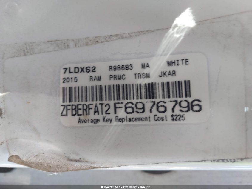 2015 Ram Promaster City Tradesman VIN: ZFBERFAT2F6976796 Lot: 43900587