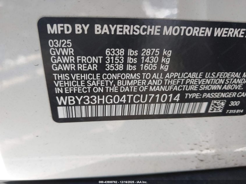 2026 BMW I5 xDrive40 VIN: WBY33HG04TCU71014 Lot: 43900762