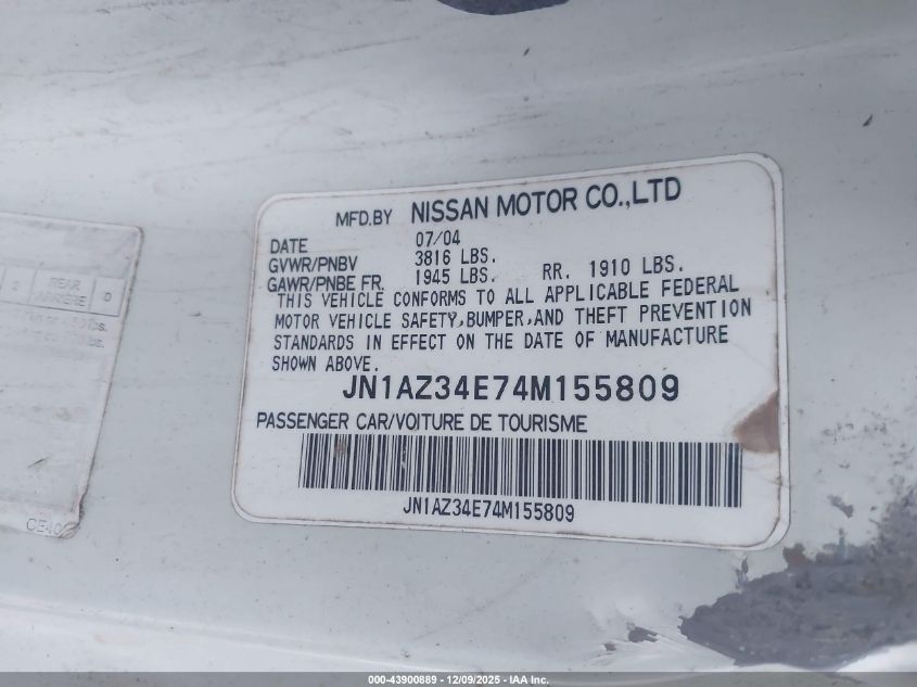 2004 Nissan 350Z Enthusiast VIN: JN1AZ34E74M155809 Lot: 43900889