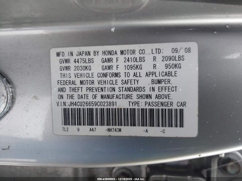 2009 Acura Tsx VIN: JH4CU26659C023891 Lot: 43900903