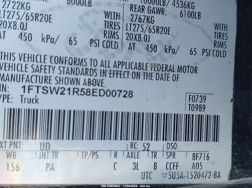 1FTSW21R58ED00728 2008 FORD F250 photo no. 9