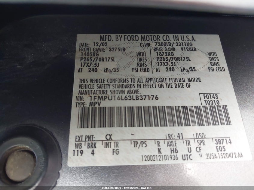 1FMPU16L63LB37176 2003 FORD EXPEDITION photo no. 9
