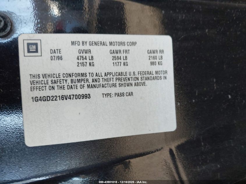 1997 Buick Riviera VIN: 1G4GD2216V4700993 Lot: 43901018