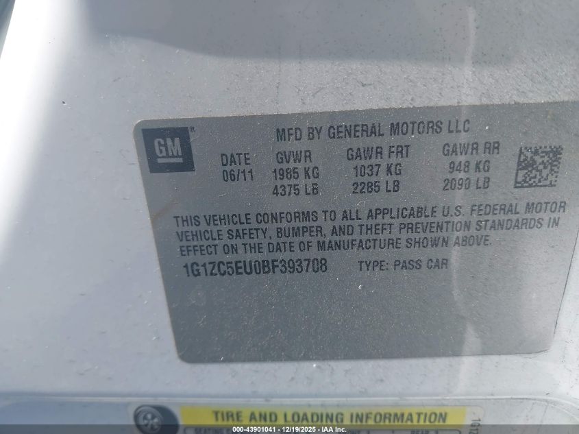 2011 Chevrolet Malibu 1Lt VIN: 1G1ZC5EU0BF393708 Lot: 43901041