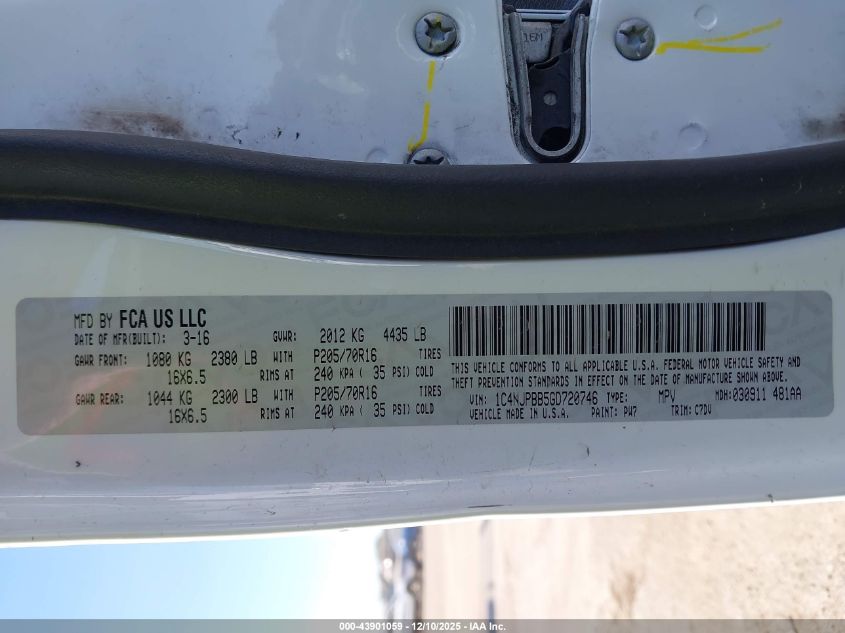 2016 Jeep Patriot Sport VIN: 1C4NJPBB5GD720746 Lot: 43901059