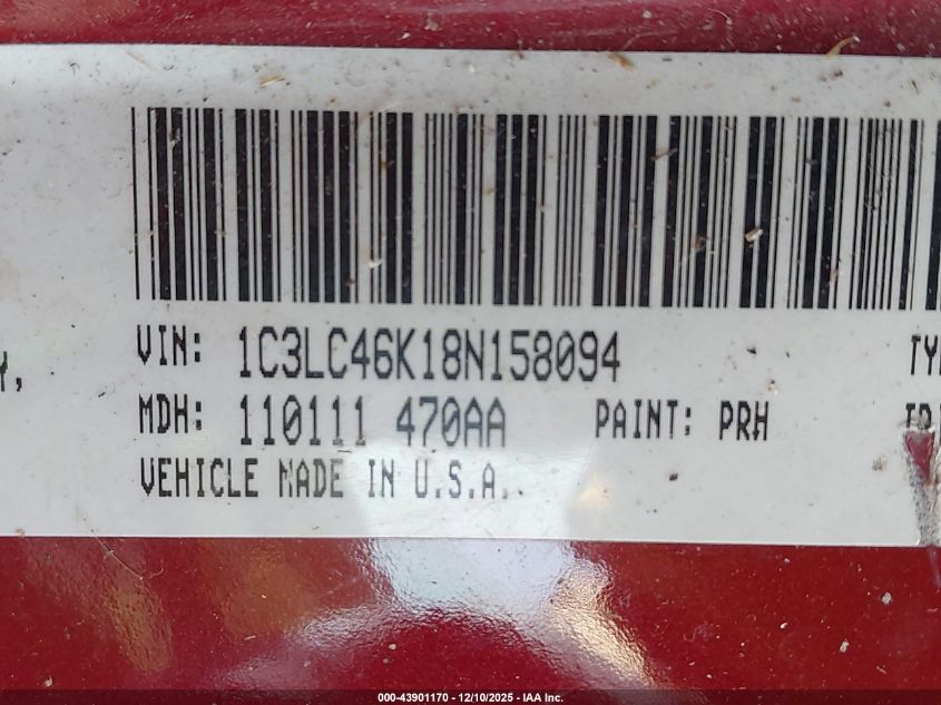 2008 Chrysler Sebring Lx VIN: 1C3LC46K18N158094 Lot: 43901170