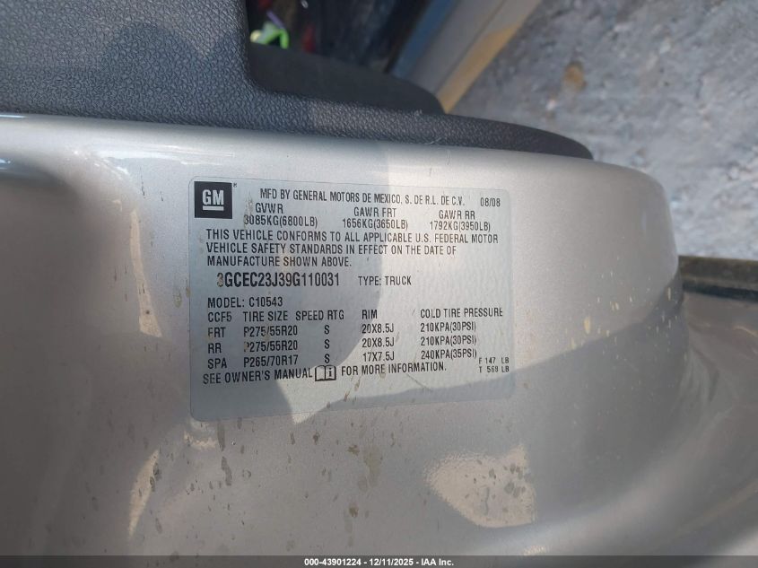 2009 Chevrolet Silverado 1500 Lt VIN: 3GCEC23J39G110031 Lot: 43901224