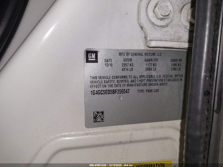 2011 Buick Lacrosse Cxl VIN: 1G4GC5ED5BF256547 Lot: 43901226