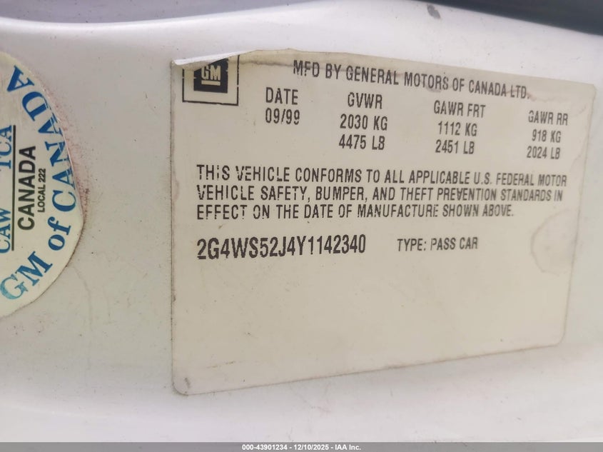 2G4WS52J4Y1142340 2000 BUICK CENTURY photo no. 9