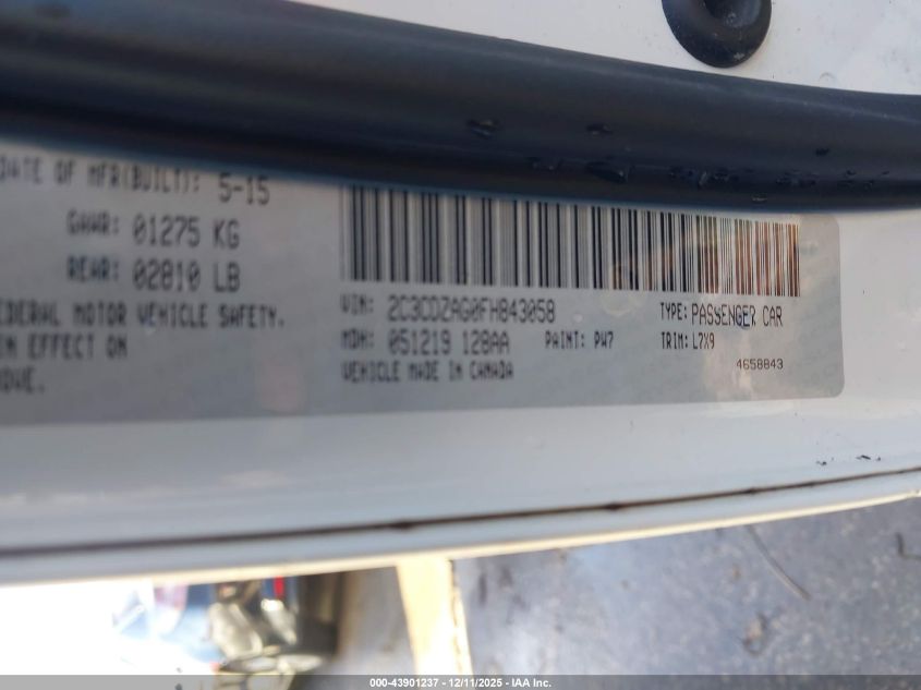 2015 Dodge Challenger Sxt VIN: 2C3CDZAG0FH843058 Lot: 43901237