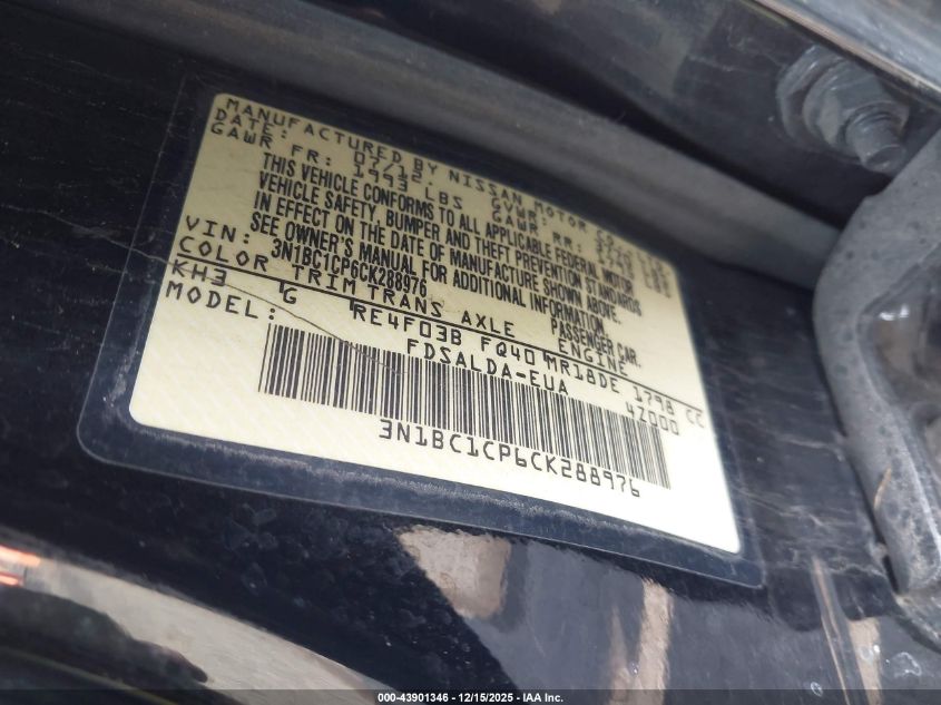 2012 Nissan Versa 1.8 S VIN: 3N1BC1CP6CK288976 Lot: 43901346