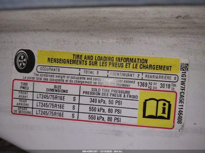 2014 GMC Savana 2500 Work Van VIN: 1GTW7FCA5E1146408 Lot: 43901357