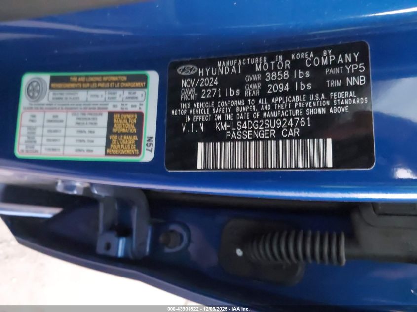 2025 Hyundai Elantra Sel Convenience VIN: KMHLS4DG2SU924761 Lot: 43901522