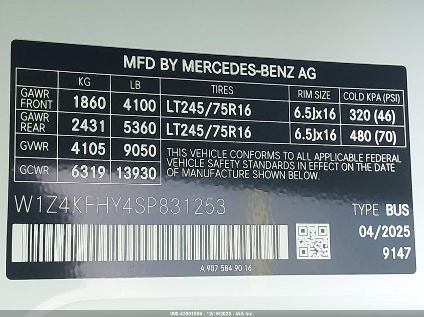 2025 Mercedes-Benz Sprinter - W1Z4KFHY4SP831253