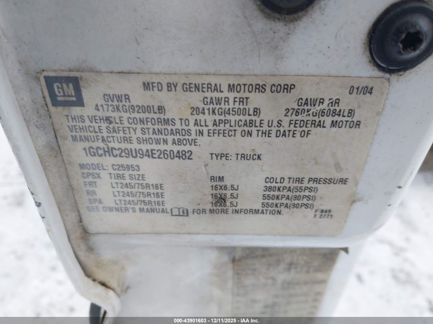 2004 Chevrolet Silverado 2500Hd VIN: 1GCHC29U94E260482 Lot: 43901603