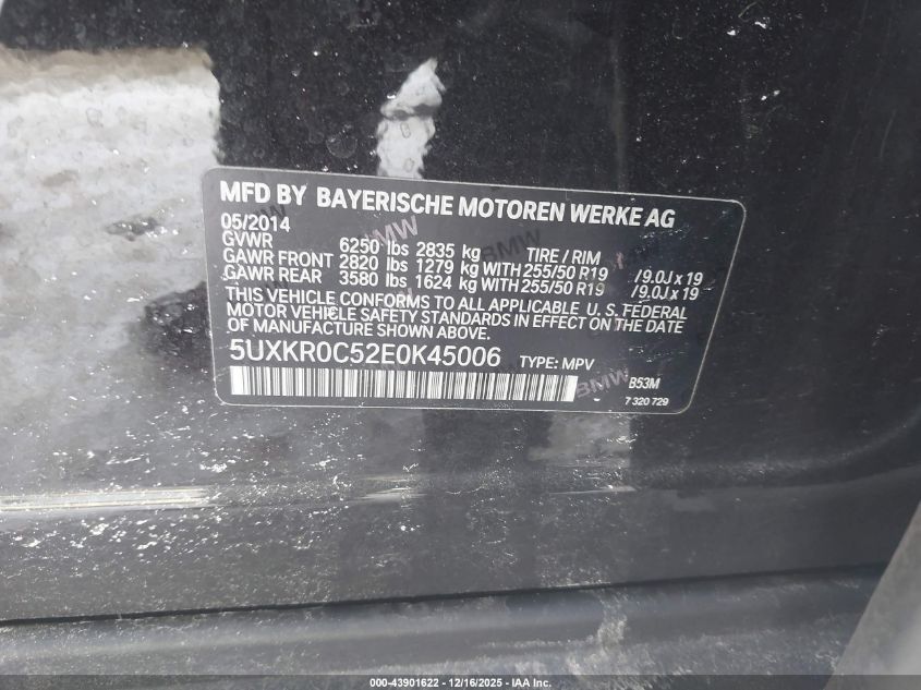 2014 BMW X5 xDrive35I VIN: 5UXKR0C52E0K45006 Lot: 43901622