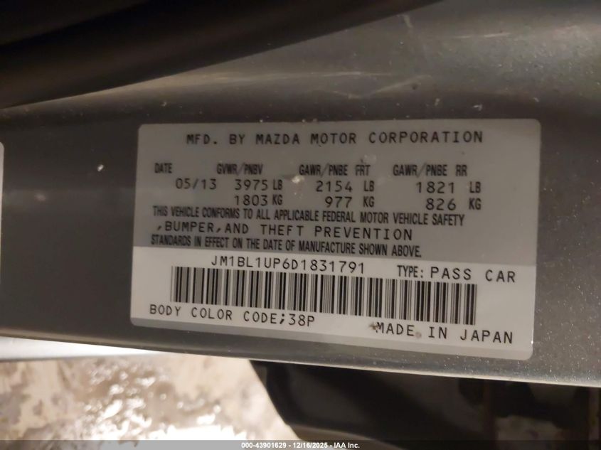 2013 Mazda Mazda3 I Sport VIN: JM1BL1UP6D1831791 Lot: 43901629