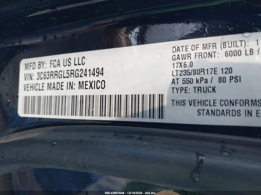 2024 Ram 3500 Tradesman 4X4 8' Box VIN: 3C63RRGL5RG241494 Lot: 43901646