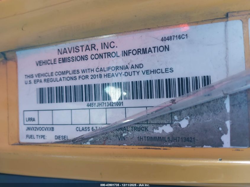 2018 International Durastar 4300 VIN: 1HTMMMML5JH713421 Lot: 43901735