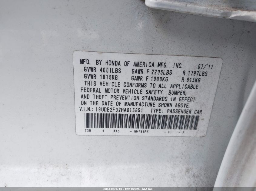 2017 Acura Ilx Acurawatch Plus Package VIN: 19UDE2F32HA015851 Lot: 43901740