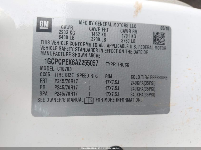2010 Chevrolet Silverado 1500 Work Truck VIN: 1GCPCPEX6AZ255057 Lot: 43901794