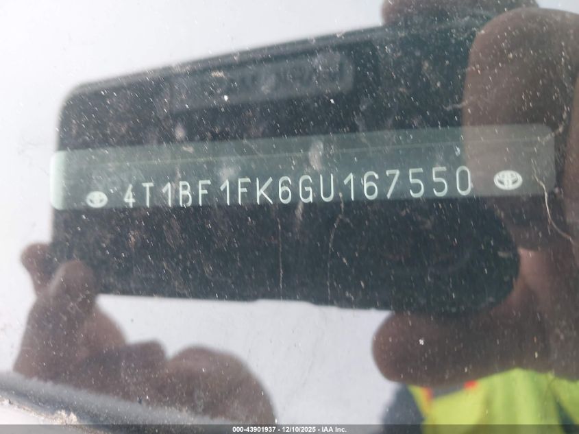 2016 Toyota Camry Se VIN: 4T1BF1FK6GU167550 Lot: 43901937