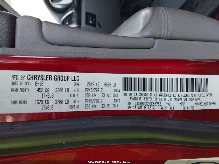 2011 Jeep Grand Cherokee Laredo VIN: 1J4RR4GG9BC507501 Lot: 43901952