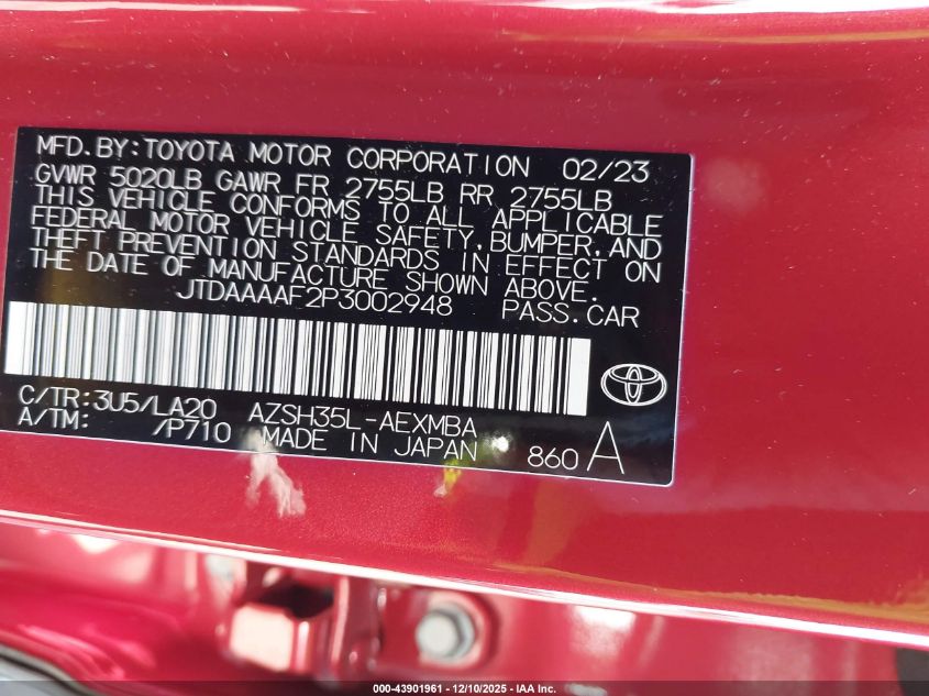 2023 Toyota Crown Limited VIN: JTDAAAAF2P3002948 Lot: 43901961