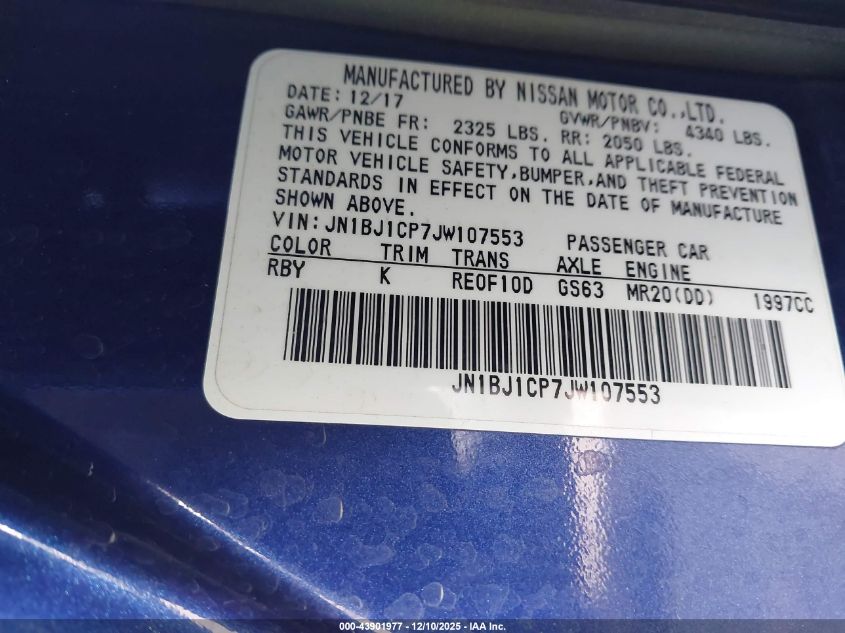 2018 Nissan Rogue Sport Sl VIN: JN1BJ1CP7JW107553 Lot: 43901977