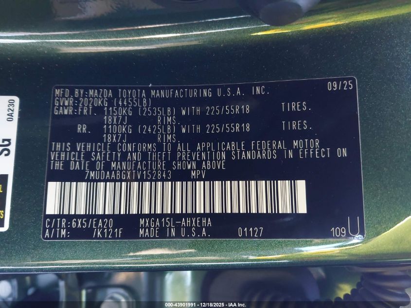 2026 Toyota Corolla Cross Xle VIN: 7MUDAABGXTV152843 Lot: 43901991