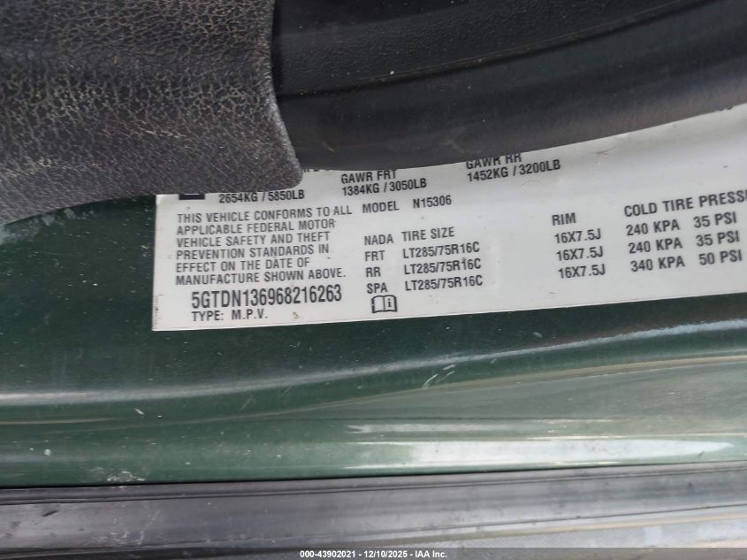 2006 Hummer H3 Suv VIN: 5GTDN136968216263 Lot: 43902021