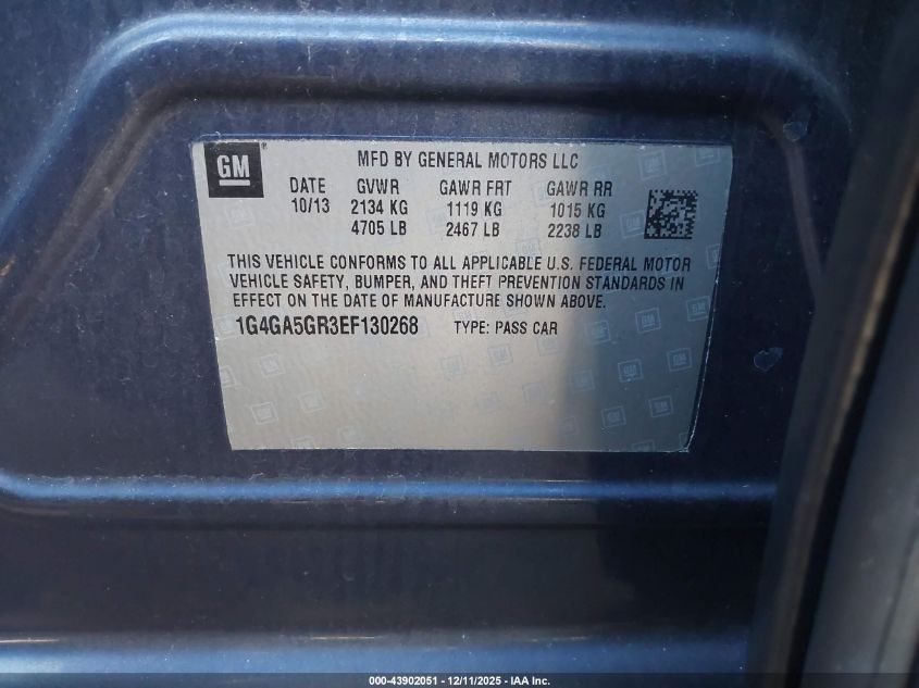 2014 Buick Lacrosse VIN: 1G4GA5GR3EF130268 Lot: 43902051