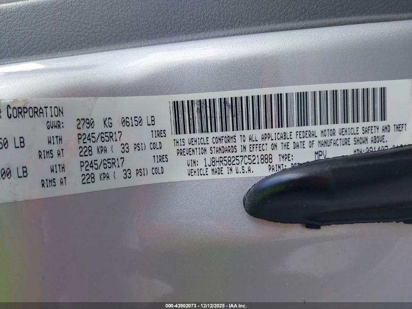 2007 Jeep Grand Cherokee Limited VIN: 1J8HR58257C521888 Lot: 43902073