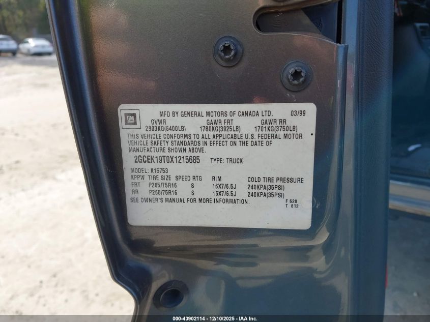 1999 Chevrolet Silverado 1500 Ls VIN: 2GCEK19T0X1215685 Lot: 43902114